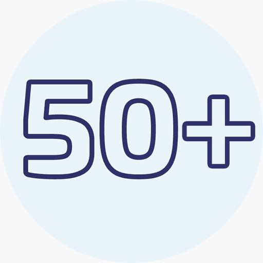 Número 50 em círculo branco com sombra cinza